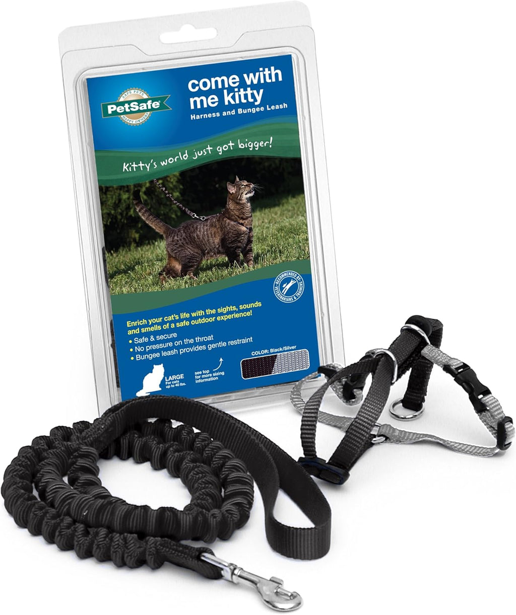 PetSafe Premier Come With Me Kitty Harness & Bungee Leash Combo Black/Silver Large