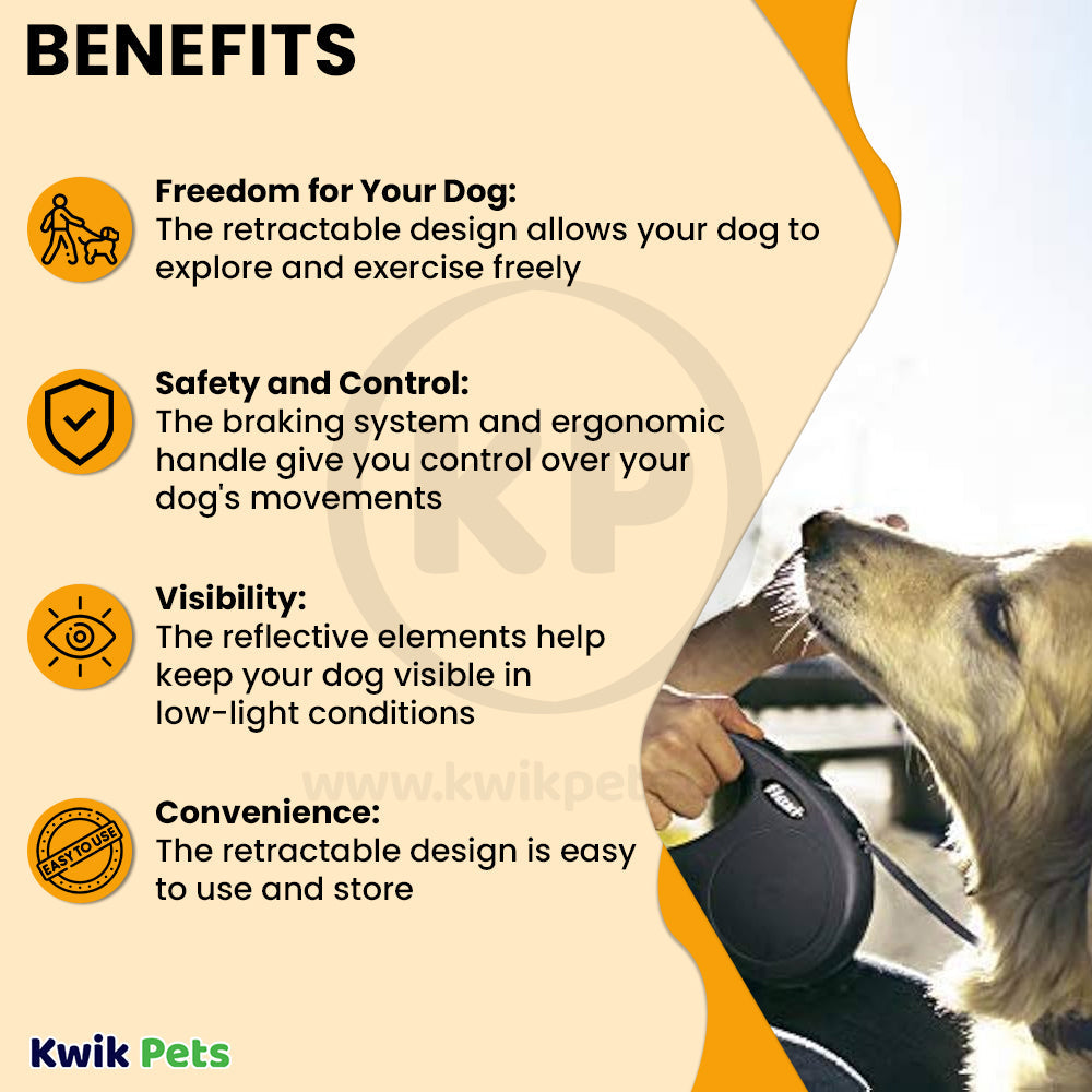 Flexi Classic Nylon Cord Dog Leash Black Small 16-ft Up To 33-lb