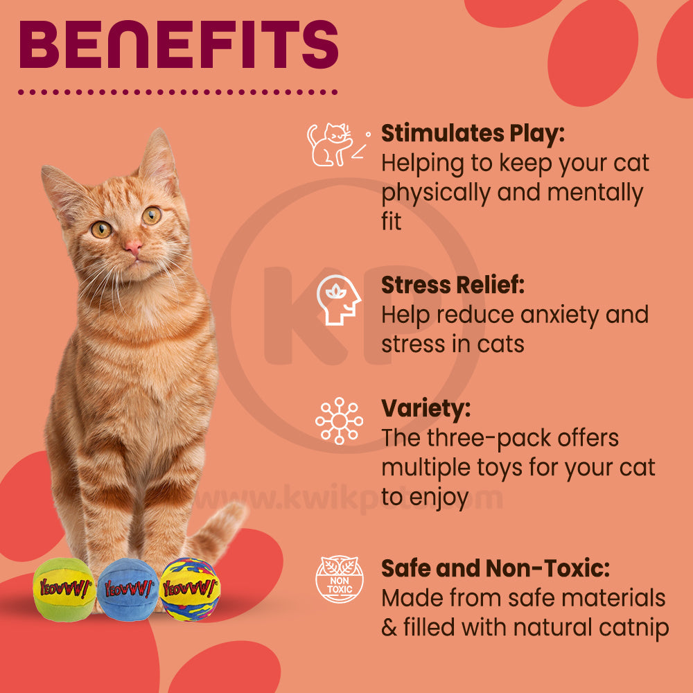Yeowww! My Cats Balls Catnip Toy Multicolor 3 Count 2-in