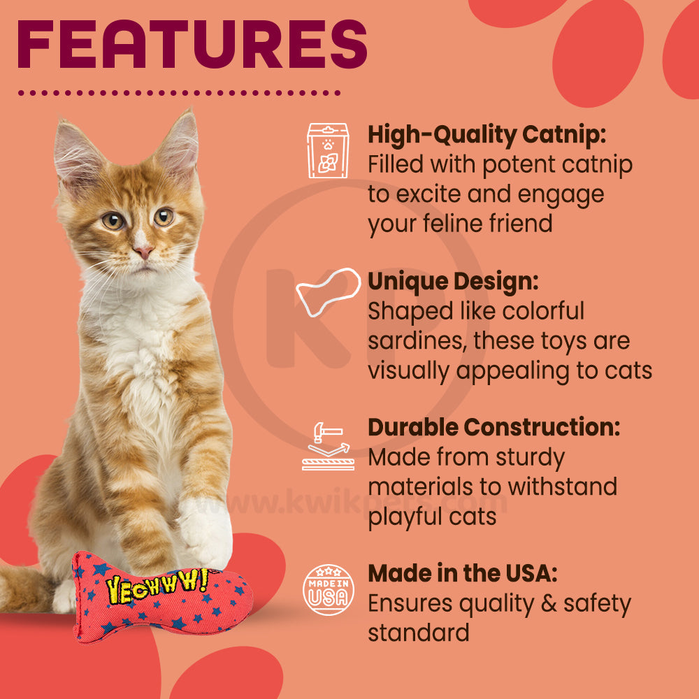 Yeowww! Stinkies Sardines Catnip Cat Toy Red & Blue 3-in