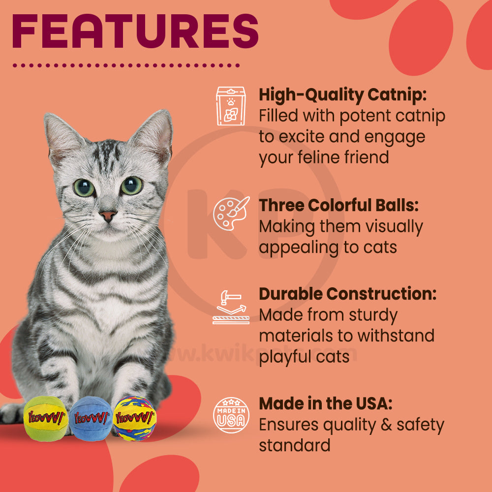 Yeowww! My Cats Balls Catnip Toy Multicolor 3 Count 2-in