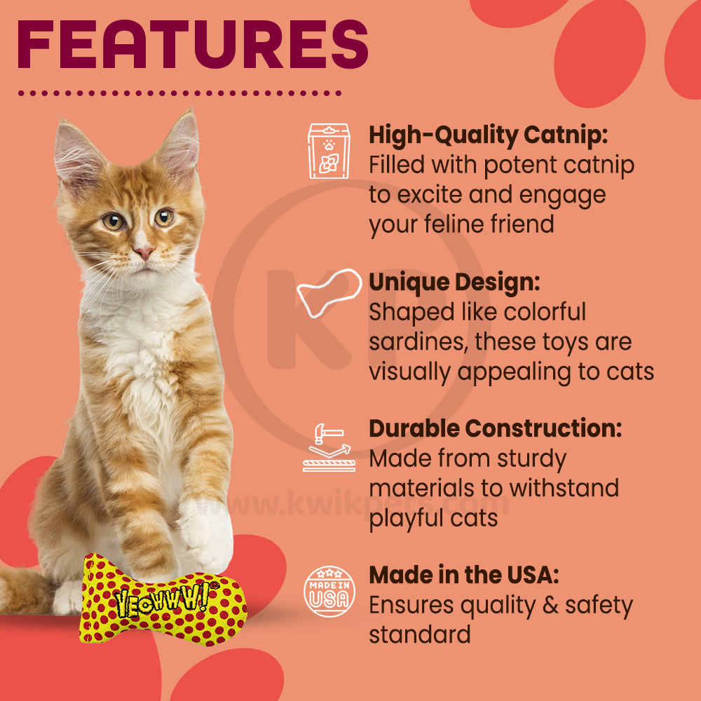 Yeowww! Stinkies Sardines Catnip Cat Toy Yellow & Red 3-in