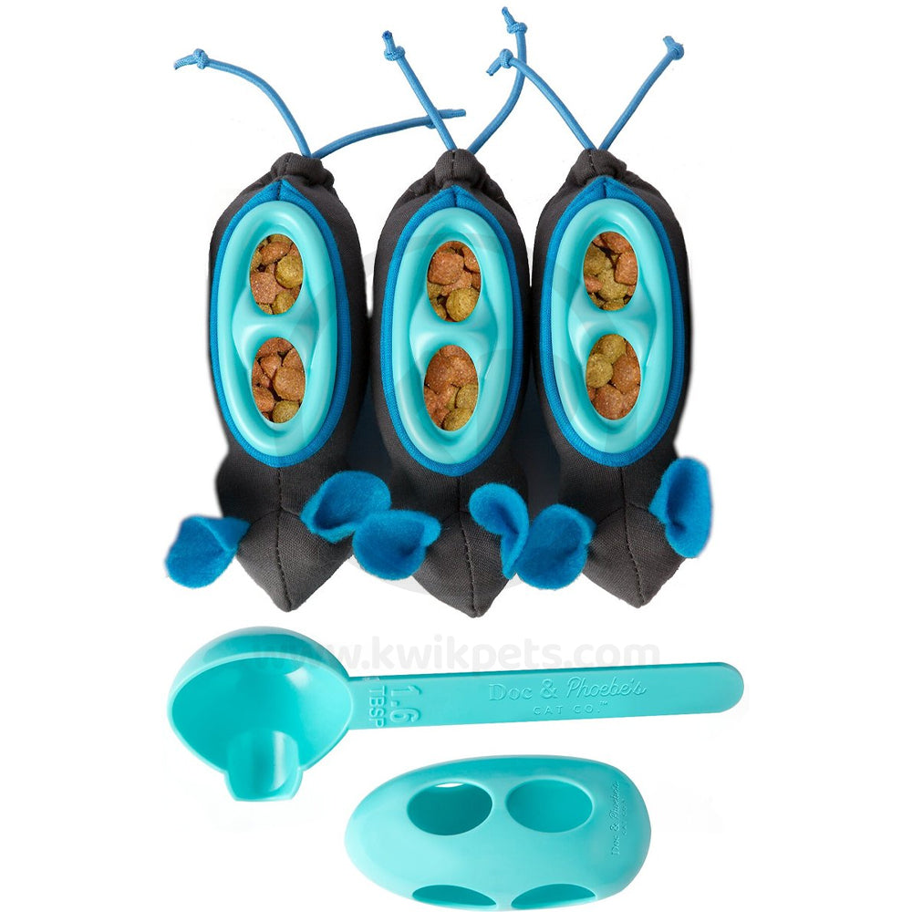 Doc & Phoebe's Indoor Hunting Interactive Cat Feeder Toy Blue & Gray 3 Count