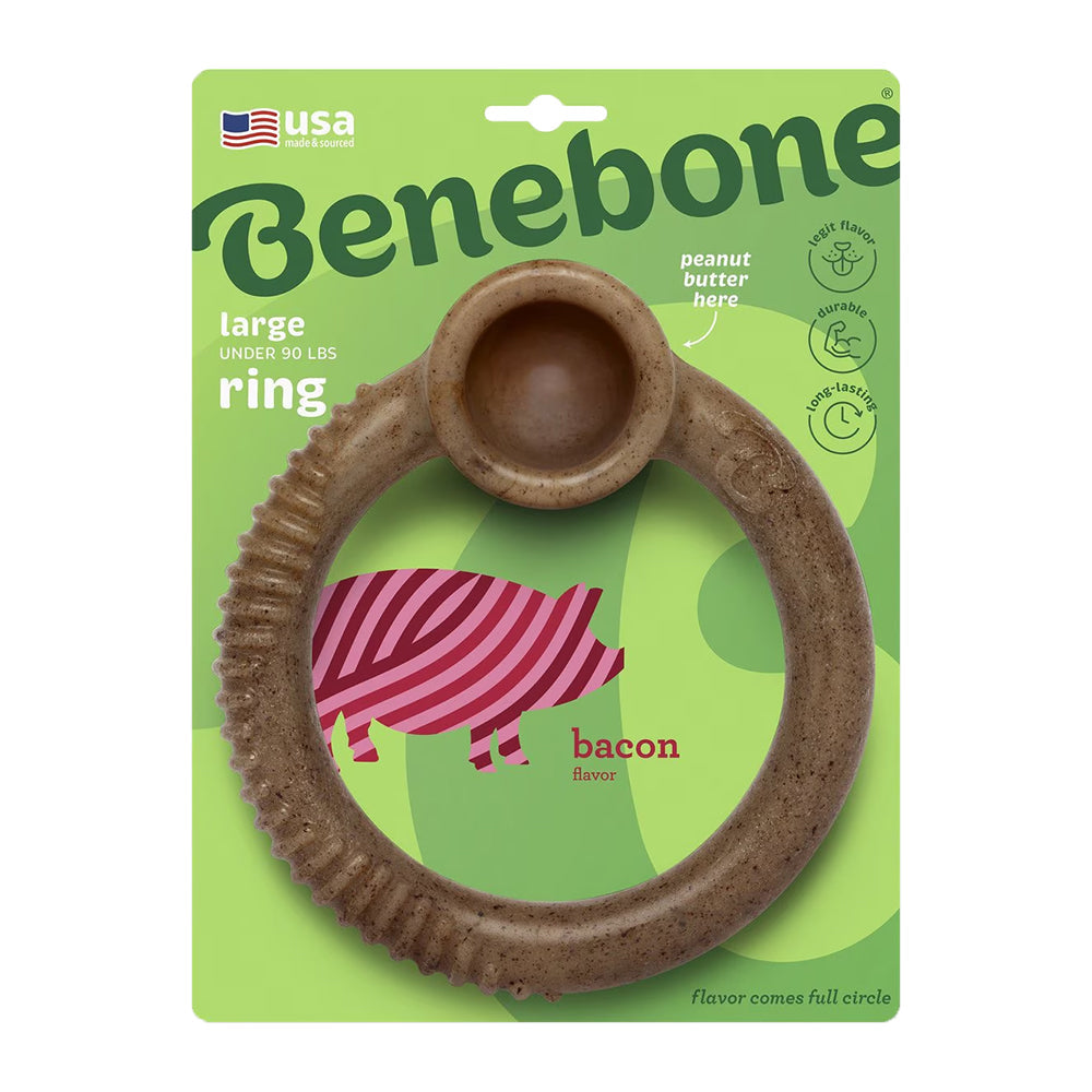 Benebone Ring Dog Chew Toy Bacon Large