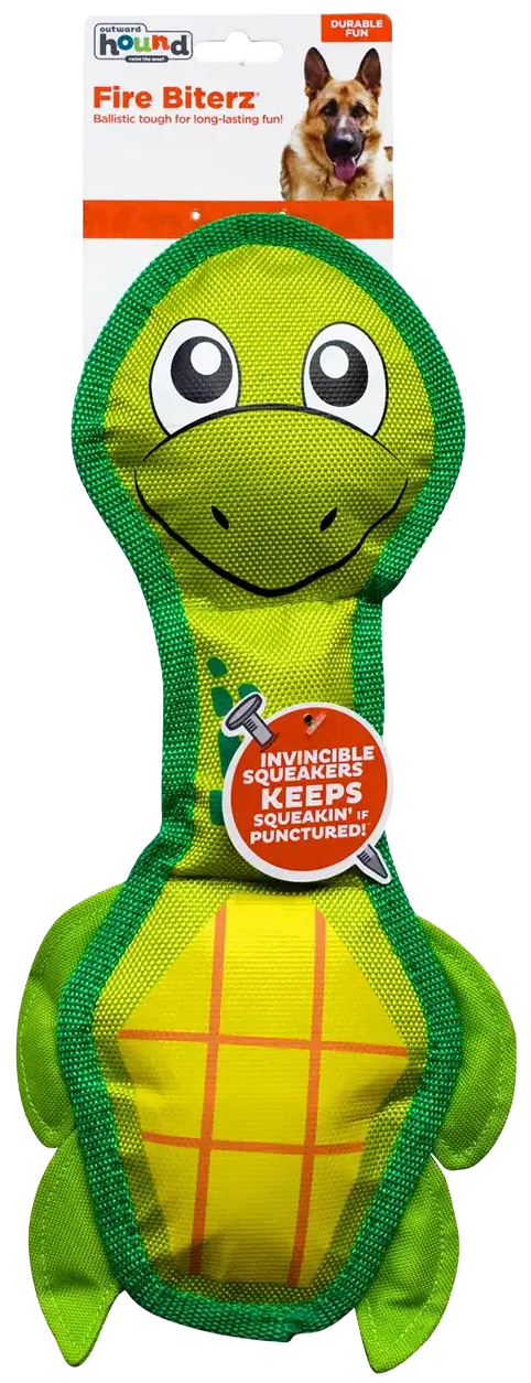 Outward Hound Fire Biterz Turtle Plush Interactive Dog Toy Green Medium