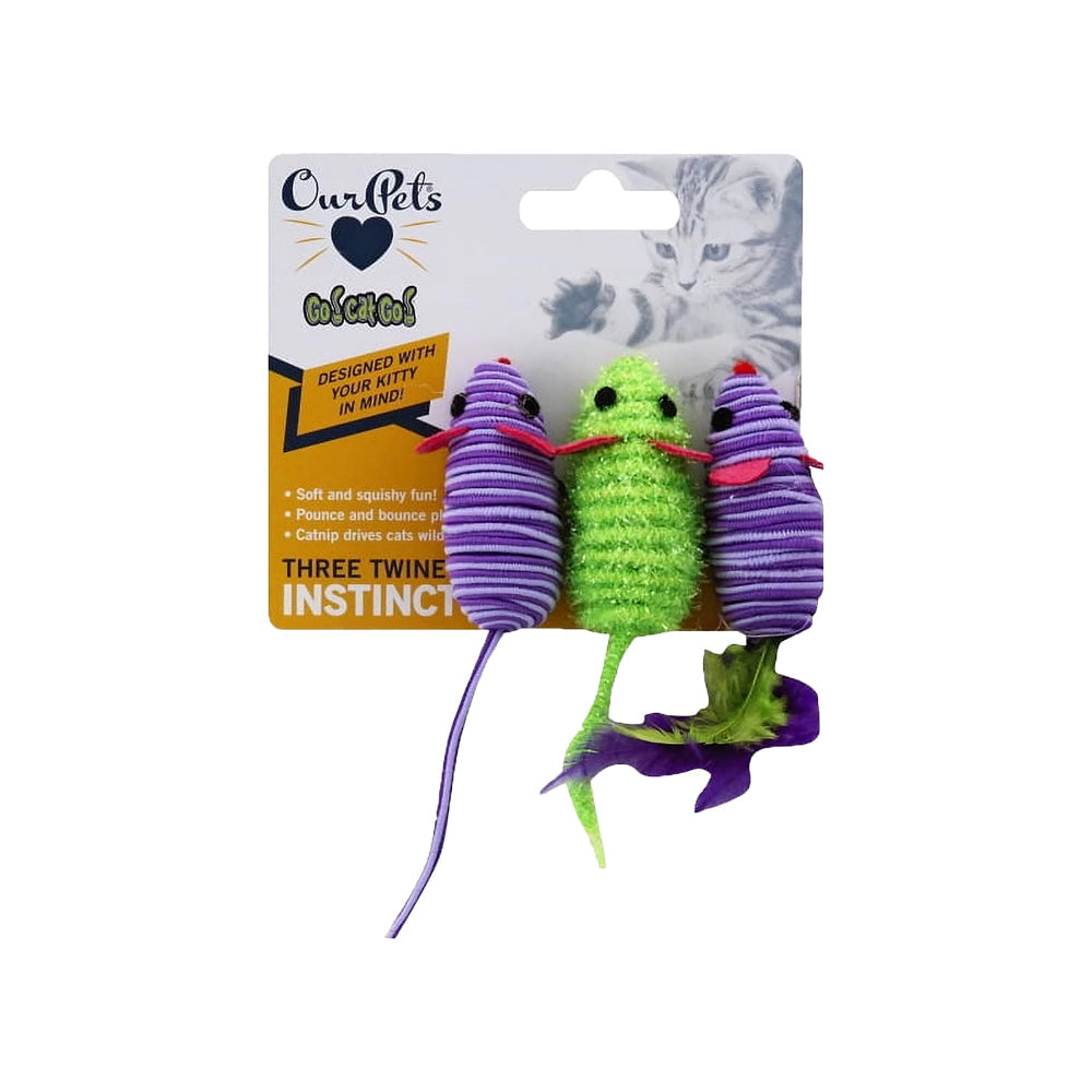 OurPets Three Twined Mice Catnip Instinct Toy Green & Purple 3 Count