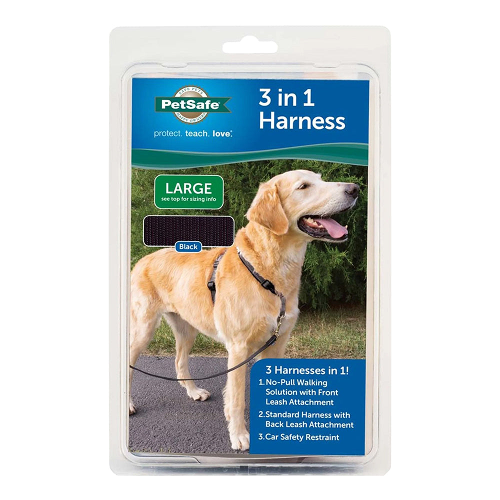 PetSafe 3-in-1 Reflective Dog Harness with Car Control Strap Black Large