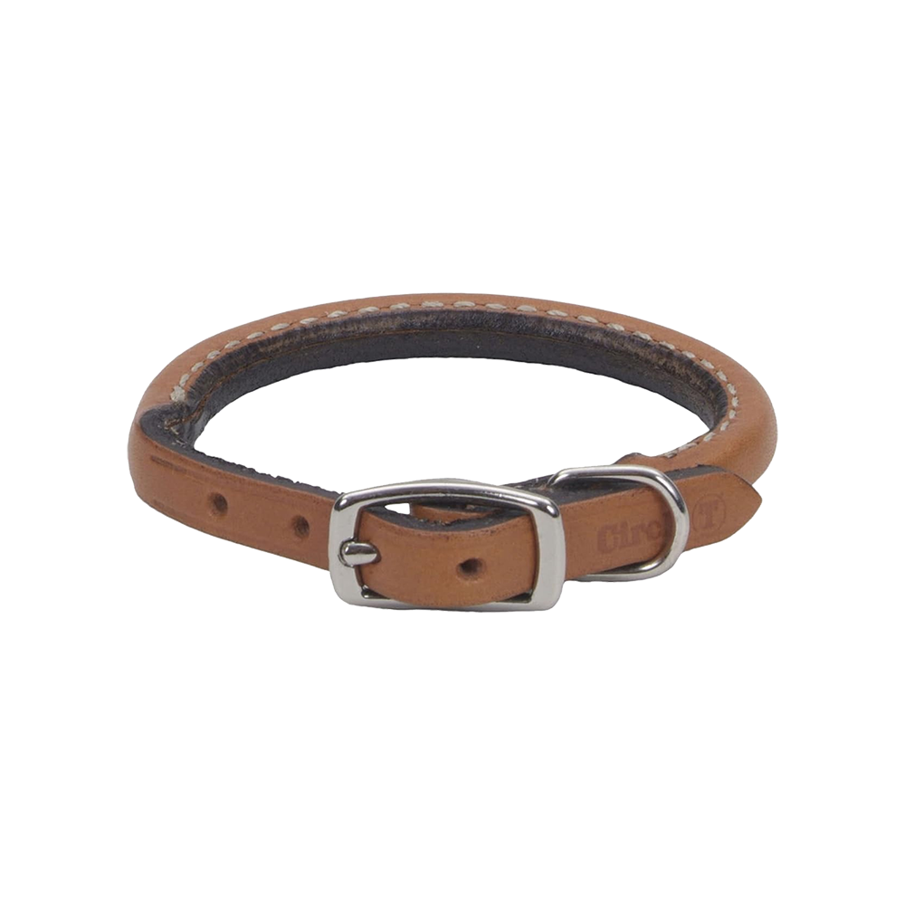 Coastal Circle T Oak Tanned Leather Round Dog Collar Tan 3/8 in X 12 in