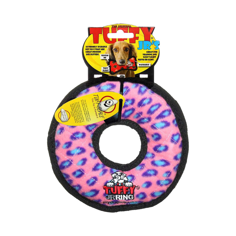Tuffy Jr Ring Durable Pink Leopard Dog Toy 7-in