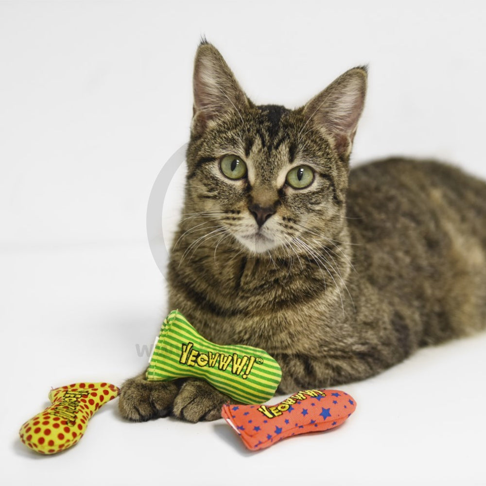 Yeowww! Stinkies Sardines Catnip Cat Toy Yellow & Green 3-in