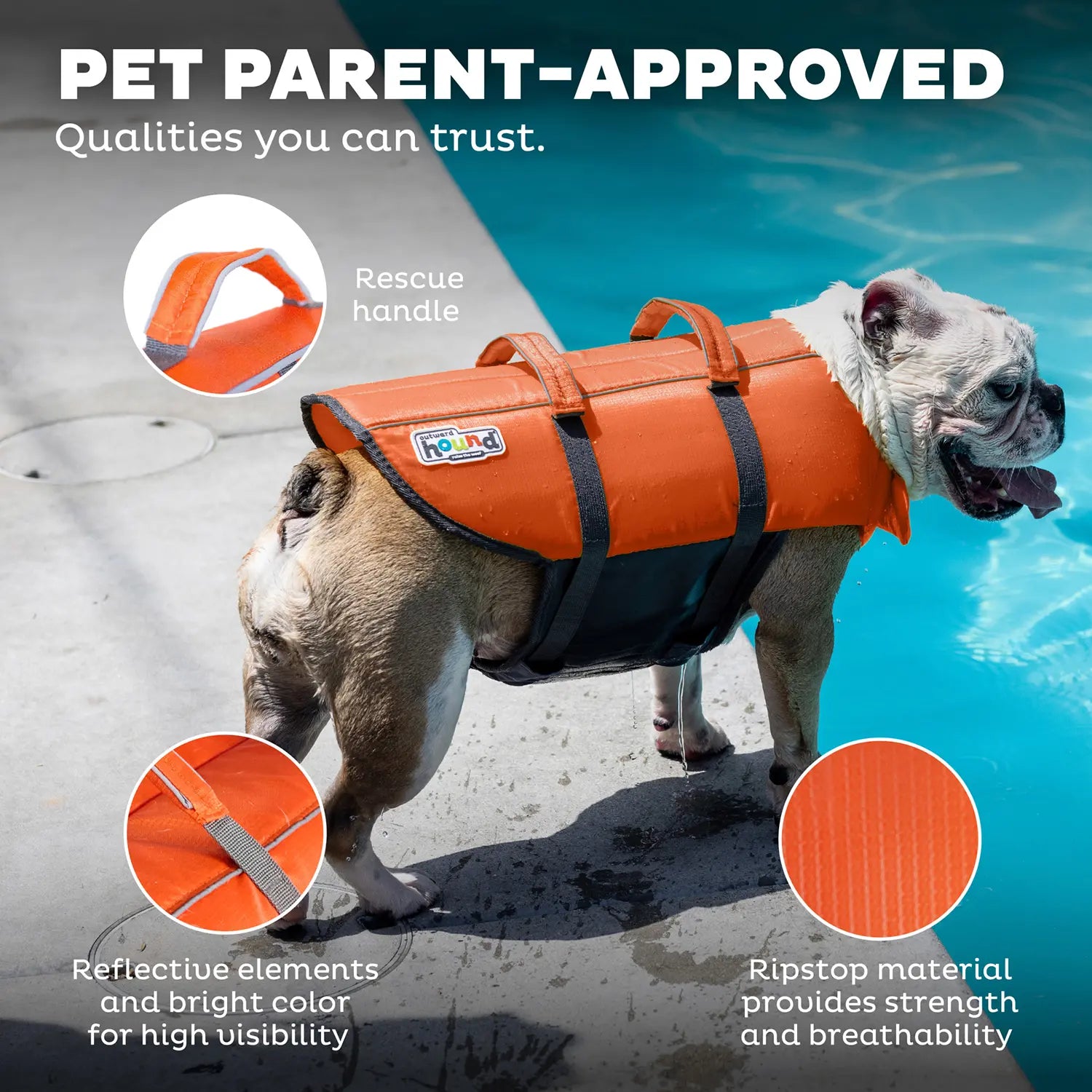 Outward Hound Granby Ripstop Dog Life Jacket Orange Small