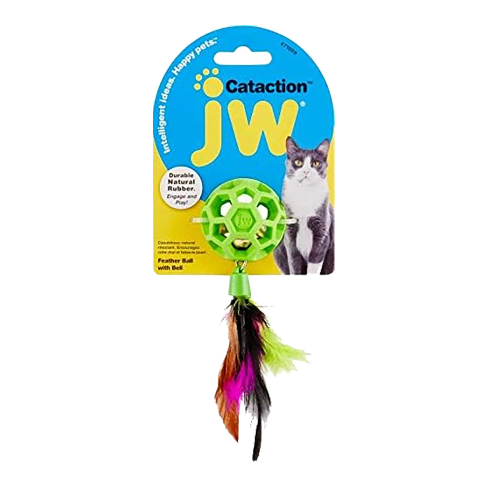 JW Pet Cataction Feather Ball with Bell Cat Toy Green
