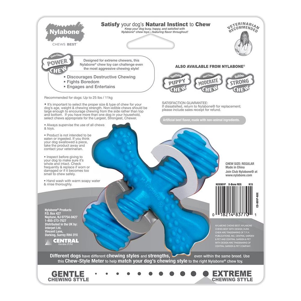 Nylabone Comfort Hold X Bone Power Chew Durable Dog Toy Beef Small/Regular - Up To 25 Ibs