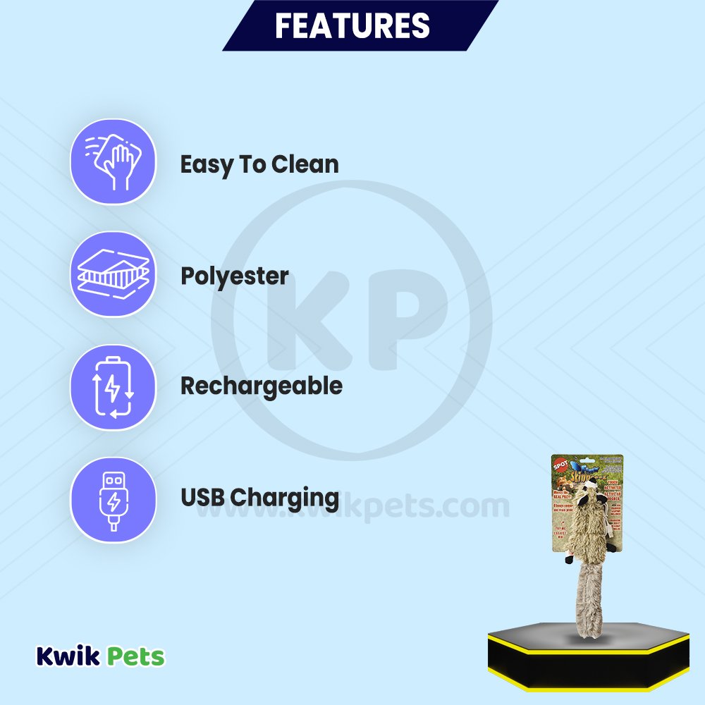 Skinneeez Flippin'  Electronic Cat Toy Racoon with Catnip 15-in