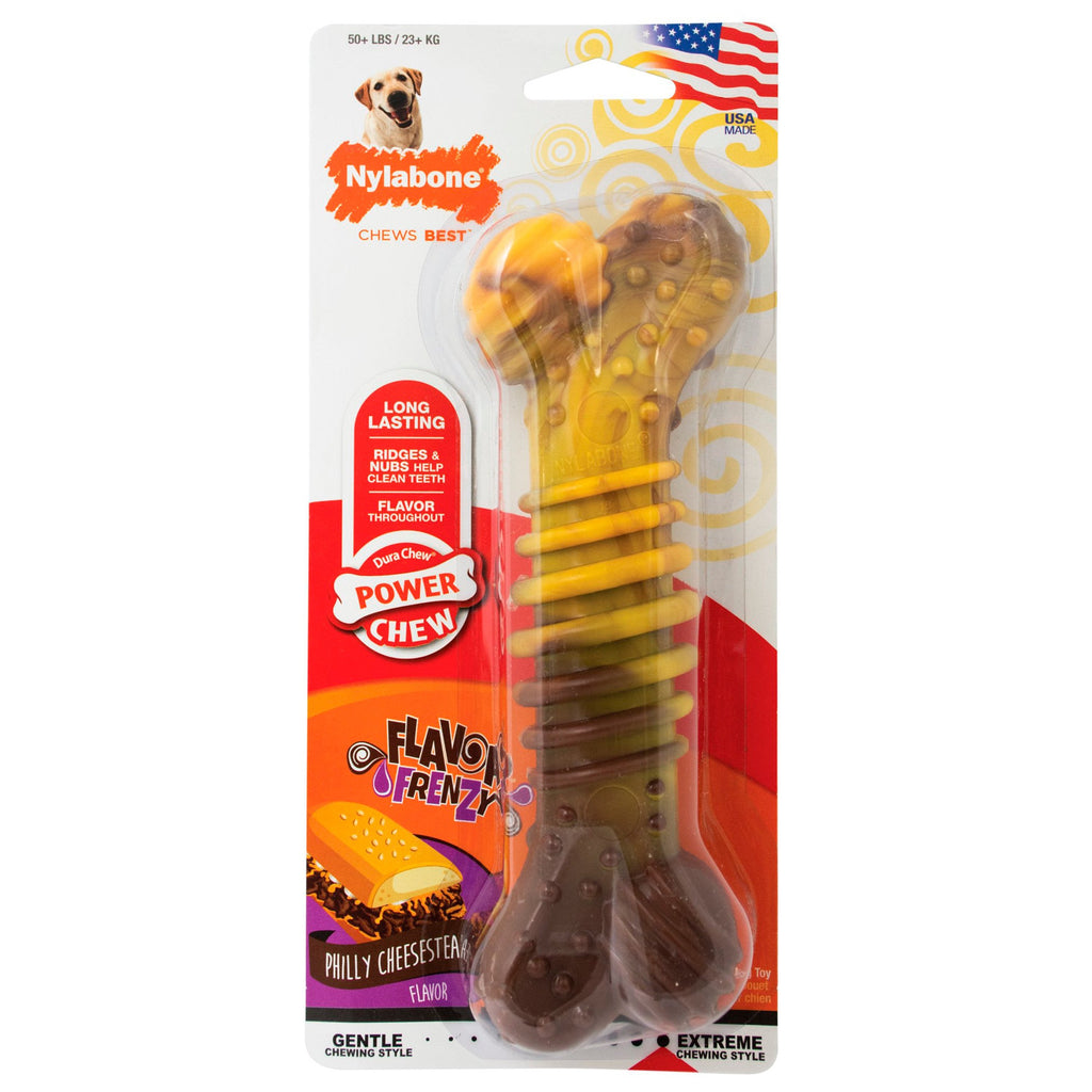 Nylabone Flavor Frenzy Power Chew Durable Dog Toy Philly Cheesesteak XL/Souper - 50+ lbs