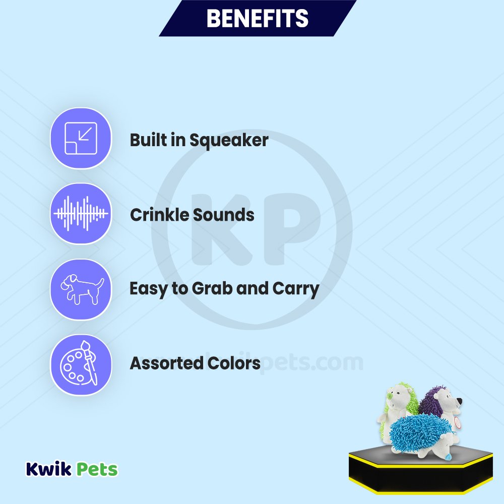 Spot Giggler Plush Dog Toy Hedgehog Assorted 6.5-in