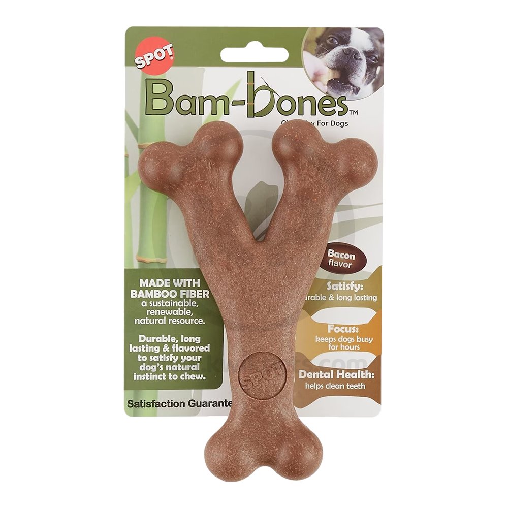 Spot Bam-Bones Wish Bone Dog Chew Toy Bacon Large 7-in