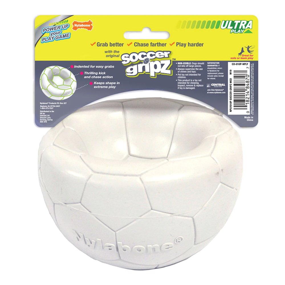 Nylabone Power Play Soccer Gripz Dog Toy Medium/Wolf - Up To 35 lbs