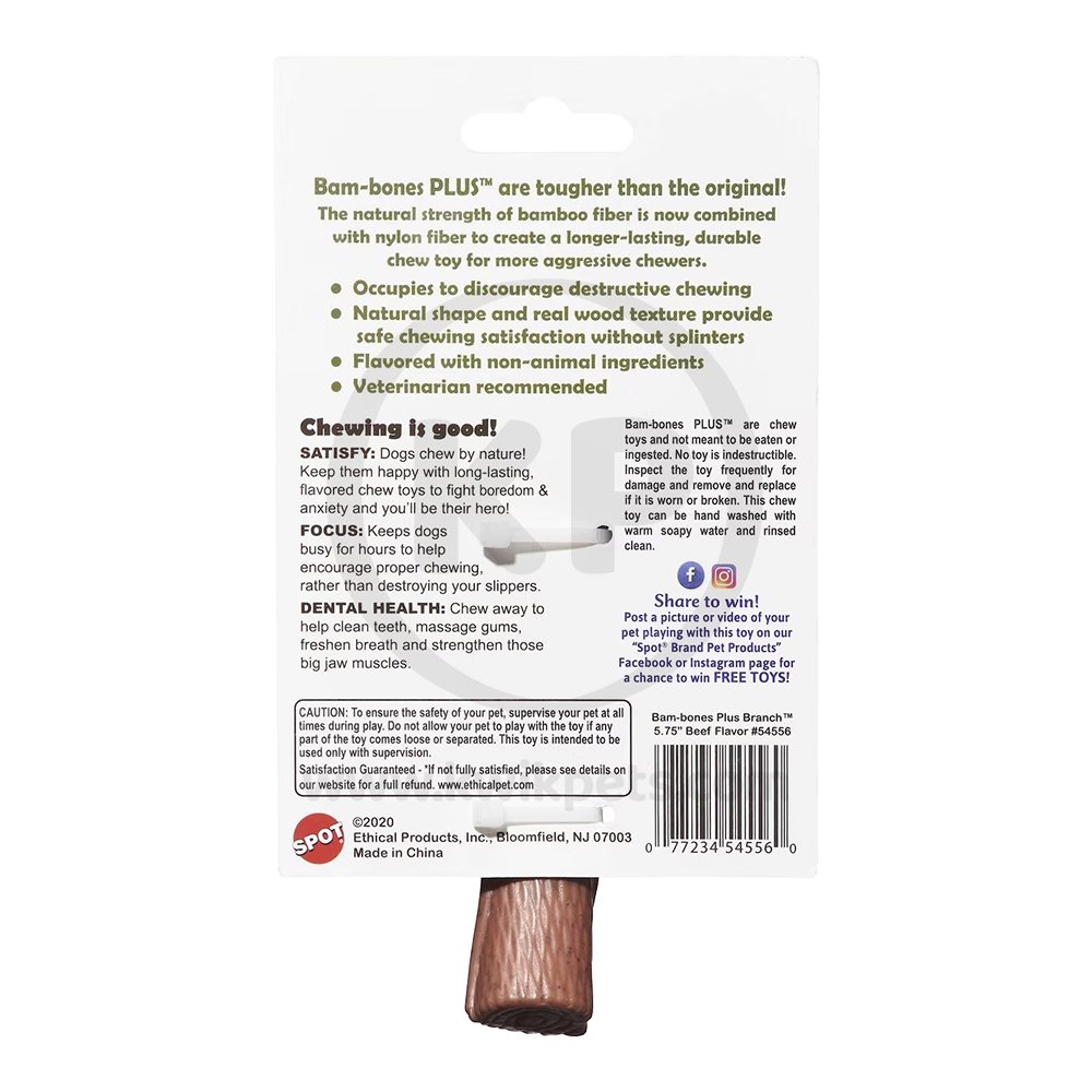 Spot Bam-Bone Plus Branch Beef Dog Toy Medium 5.75in