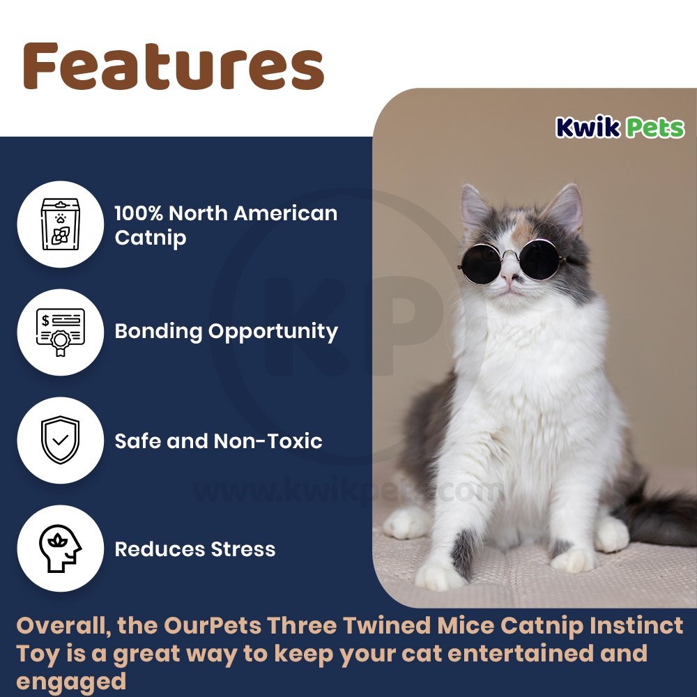 OurPets Three Twined Mice Catnip Instinct Toy Green & Purple 3 Count