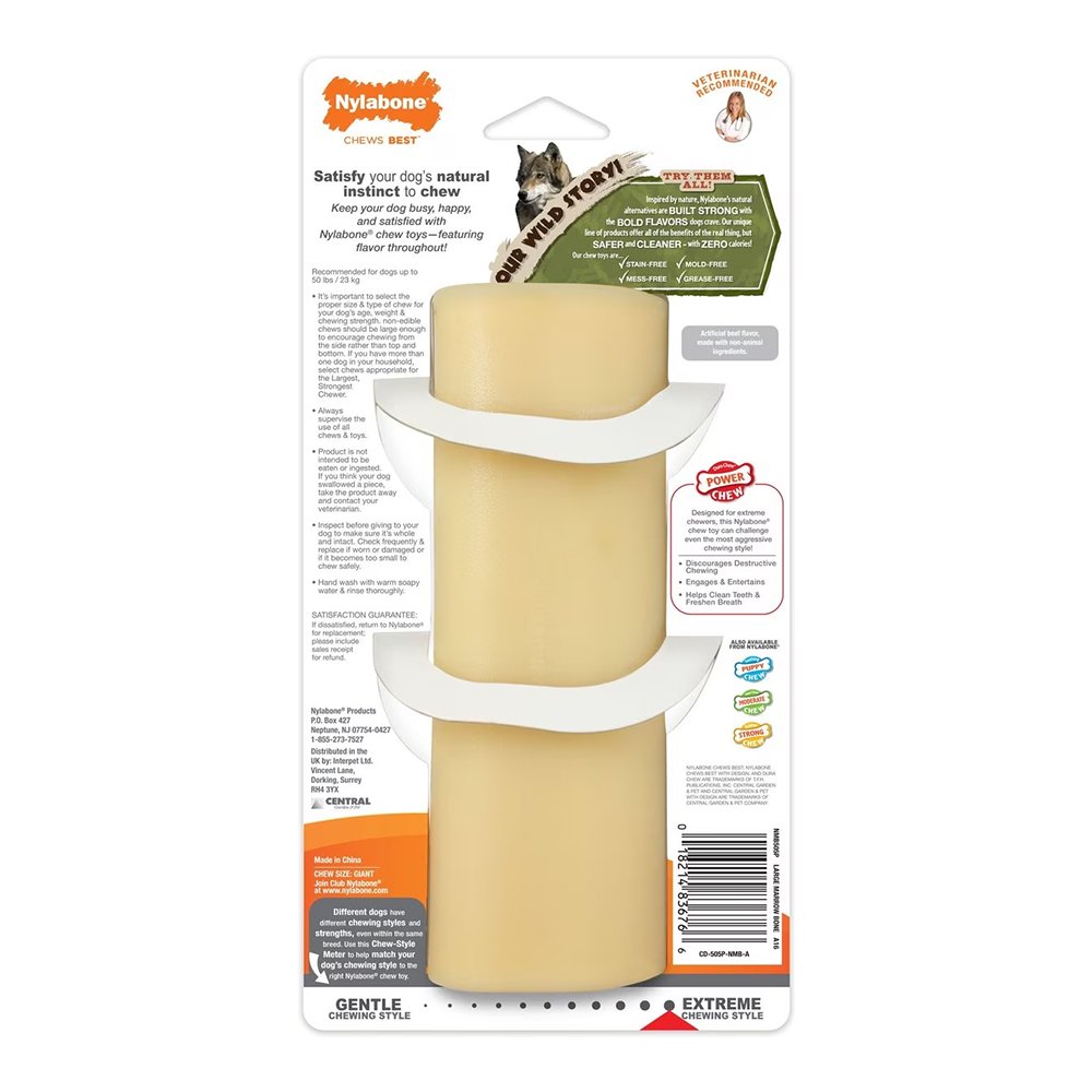 Nylabone Power Chew Giant Marrow Bone Alternative Dog Toy Beef Large/Giant - Up To 50 lbs