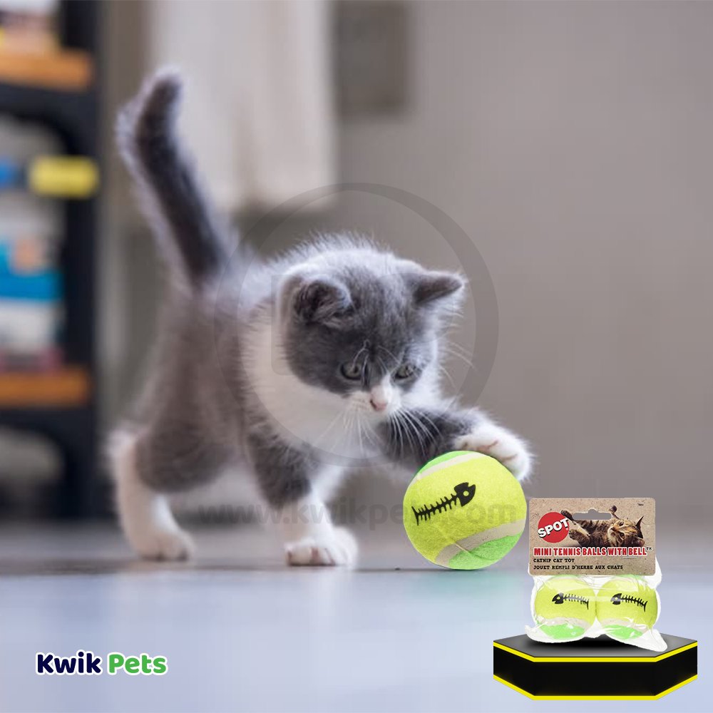 Spot Mini Tennis Balls Cat Toy with Bell & Catnip Assorted 2 Count 2-in