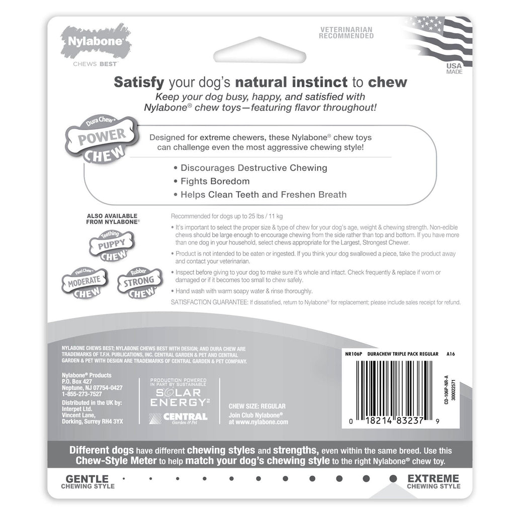 Nylabone Power Chew Variety Triple Pack Chicken Bacon & Peanut Butter Small/Regular - Up To 25 Ibs 3 Count
