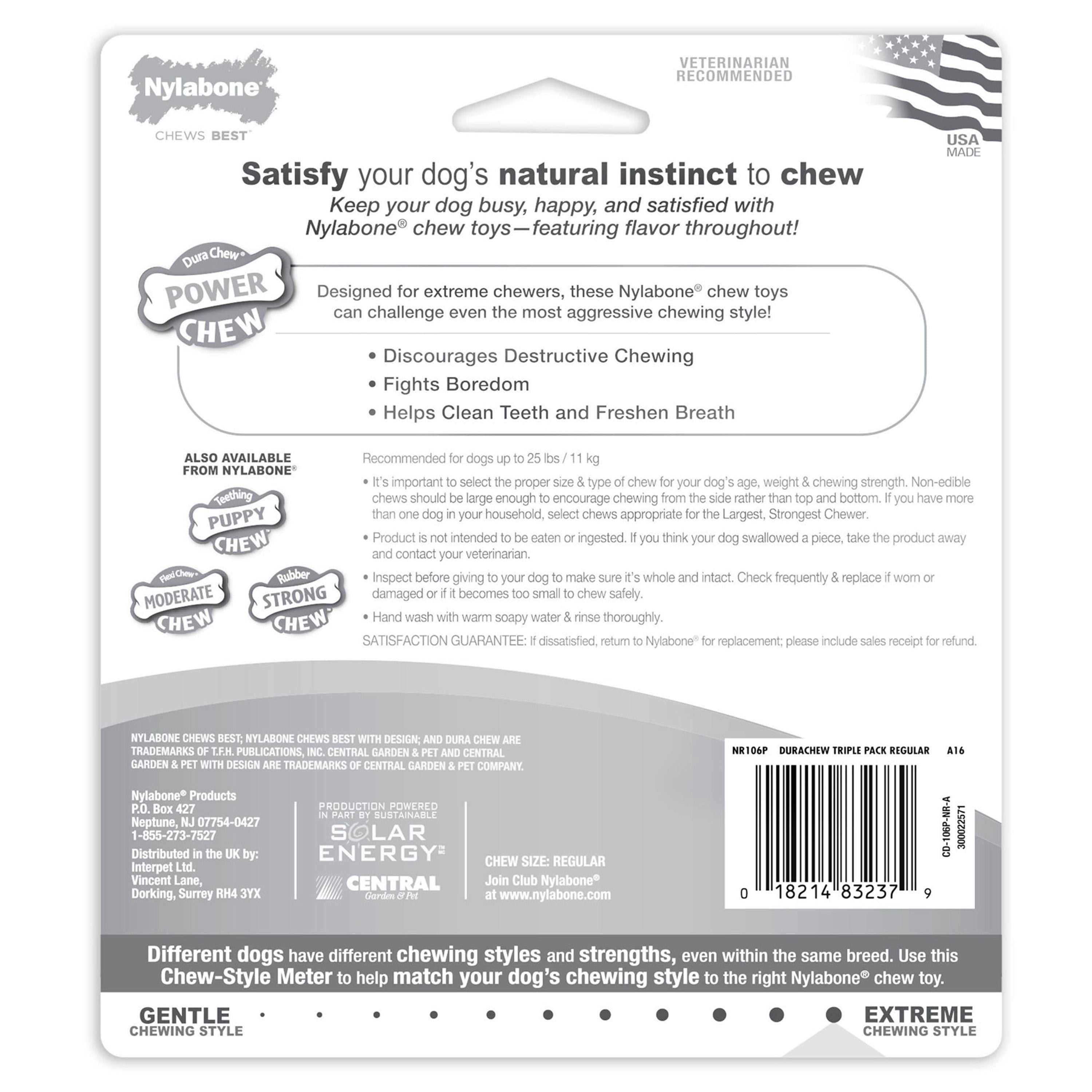 Nylabone Power Chew Variety Triple Pack Chicken Bacon & Peanut Butter Small/Regular - Up To 25 Ibs 3 Count