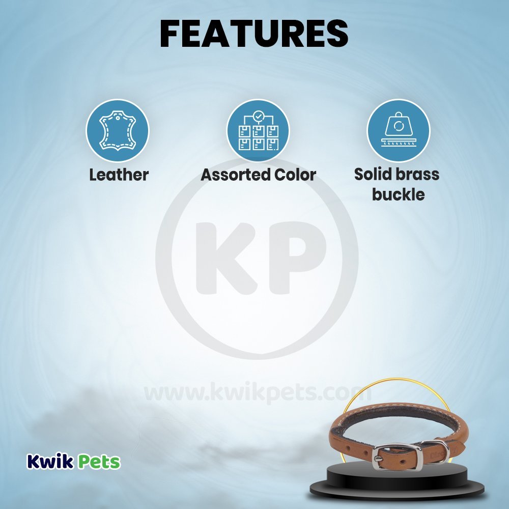 Coastal Circle T Oak Tanned Leather Round Dog Collar Tan 3/8 in X 12 in