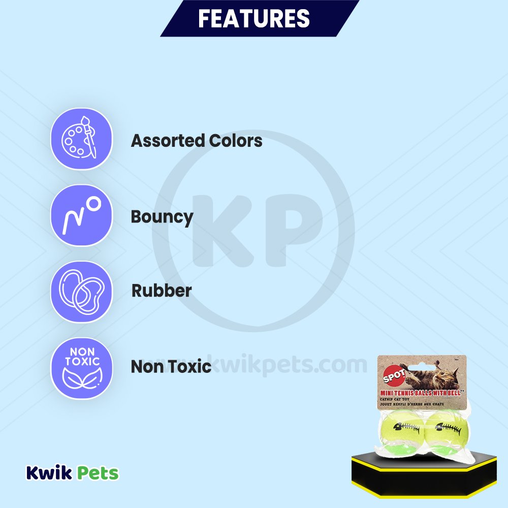 Spot Mini Tennis Balls Cat Toy with Bell & Catnip Assorted 2 Count 2-in