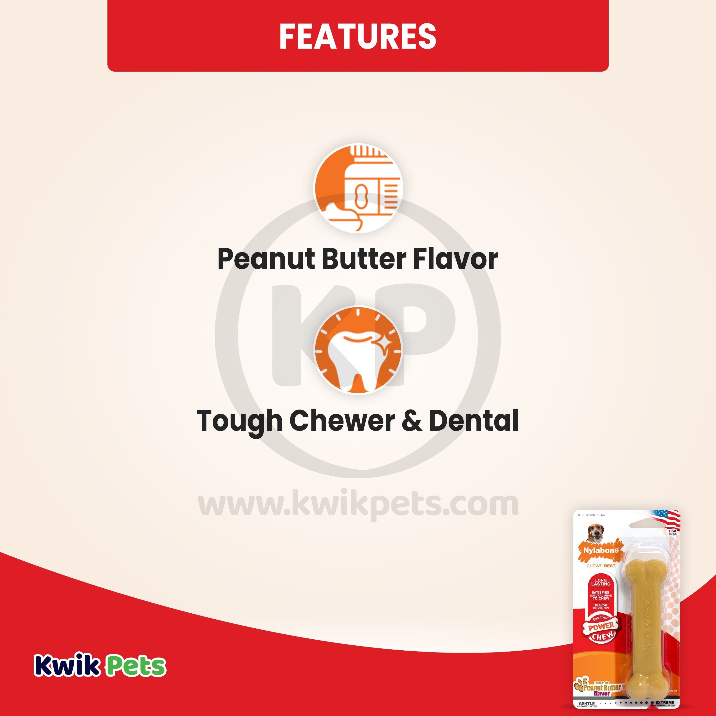 Nylabone Power Chew Dog Toy Peanut Butter Medium/Wolf - Up To 35 lbs