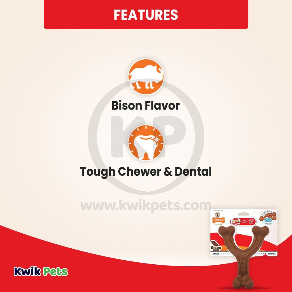 Nylabone Ergonomic Hold & Chew Wishbone Power Chew Durable Dog Toy Bison Large/Giant - Up To 50 lbs