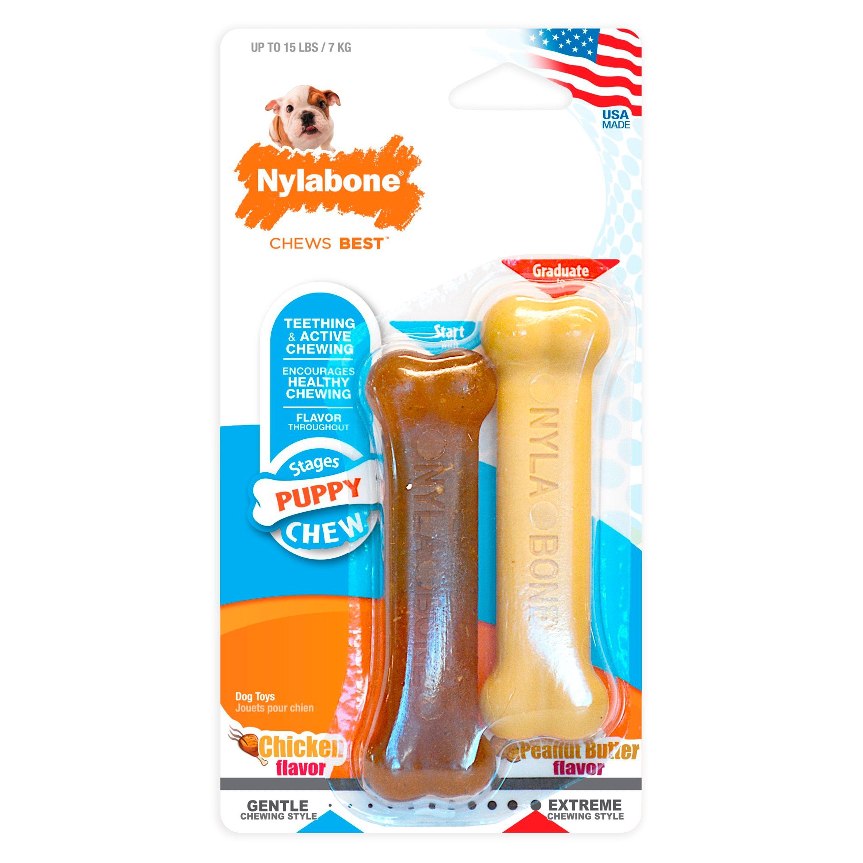 Nylabone Classic Puppy Chew Chicken & Peanut Butter Flavor Durable Dog Toy XS/Petite - Up To 15 lbs 2 Count
