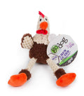 goDog Checkers Skinny Rooster Just For Me Chew Guard Technology Squeaky Plush Dog Toy Brown Mini