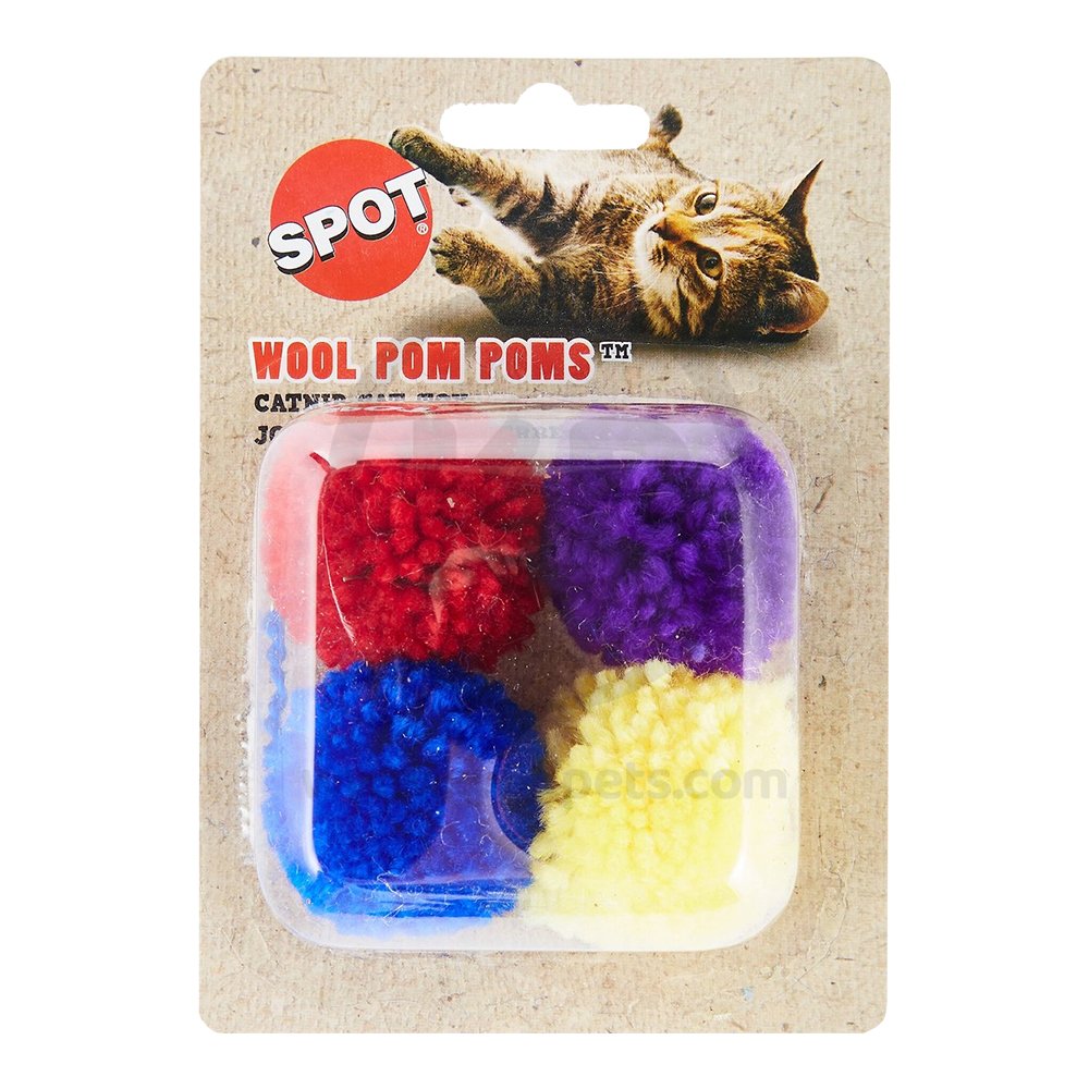 Spot Wool Pom Poms Cat Toy with Catnip Assorted 4 Count 1.5-in