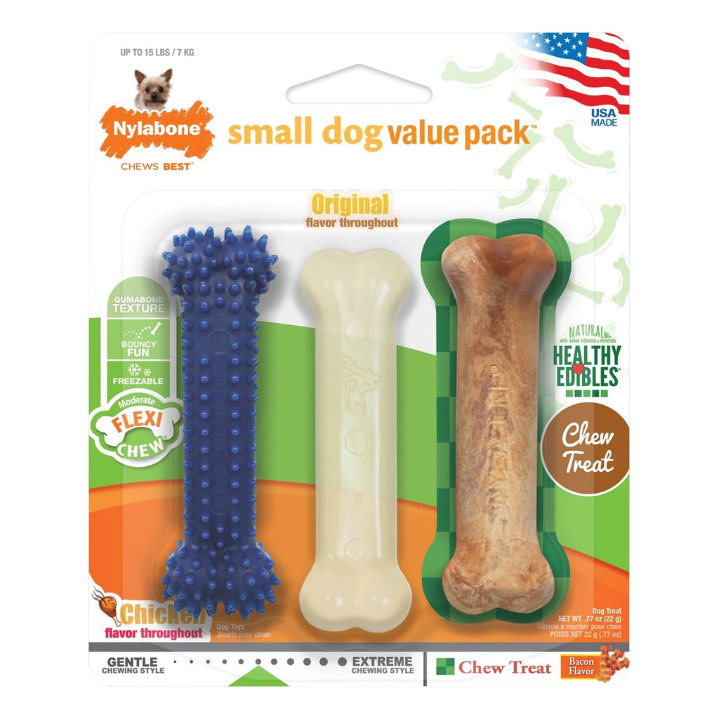 Nylabone Healthy Edibles & Flexi Chew Value Pack Chicken & Bacon XS/Petite - Up To 15 lbs 3 Count