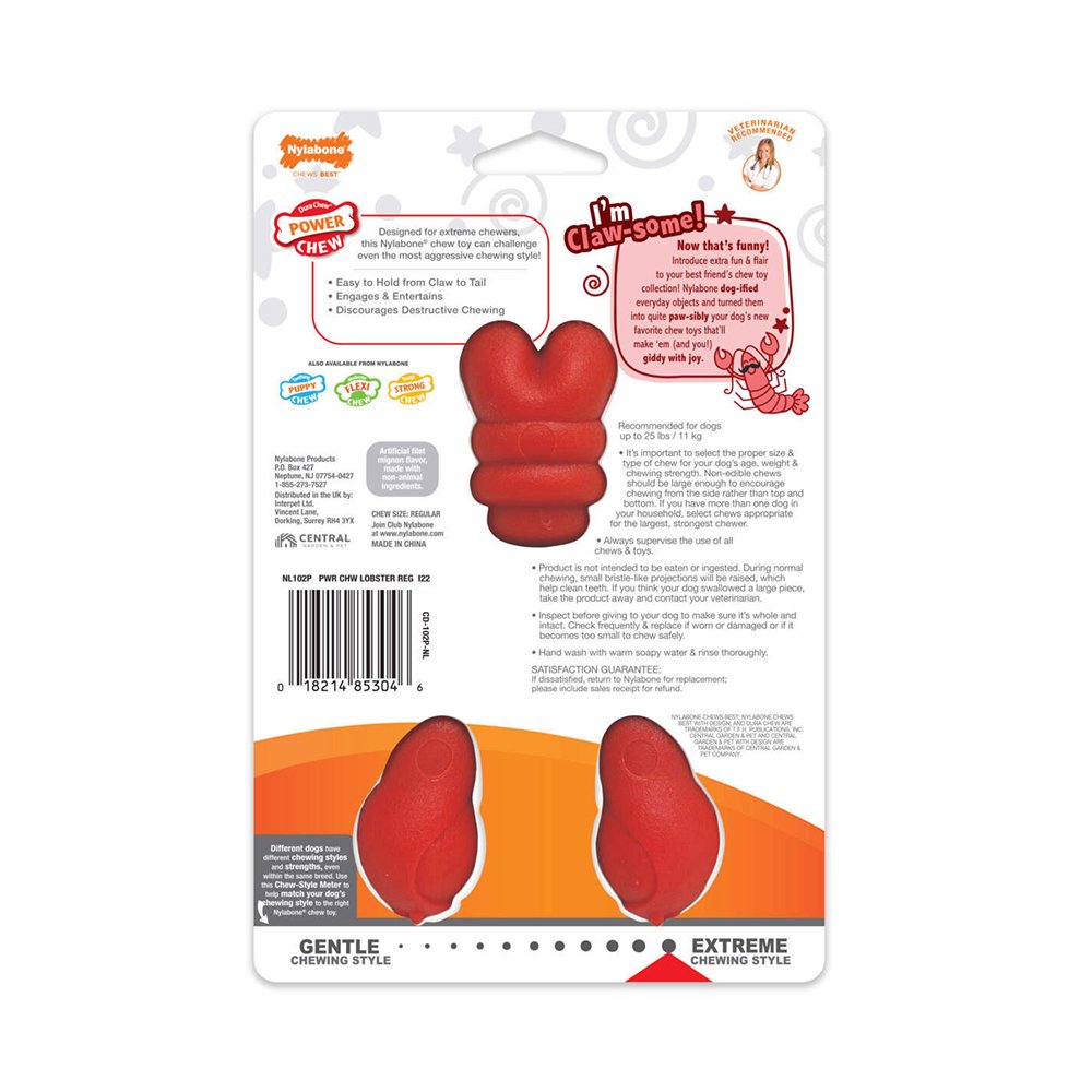 Nylabone Power Chew Lobster Dog Toy Filet Mignon Medium/Wolf - Up To 35 lbs