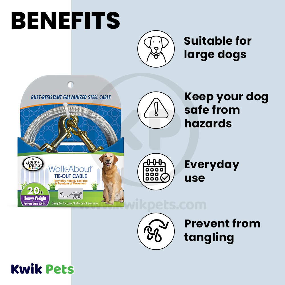 Four Paws Heavy Weight Dog Tie-Out Cable Silver 20-ft