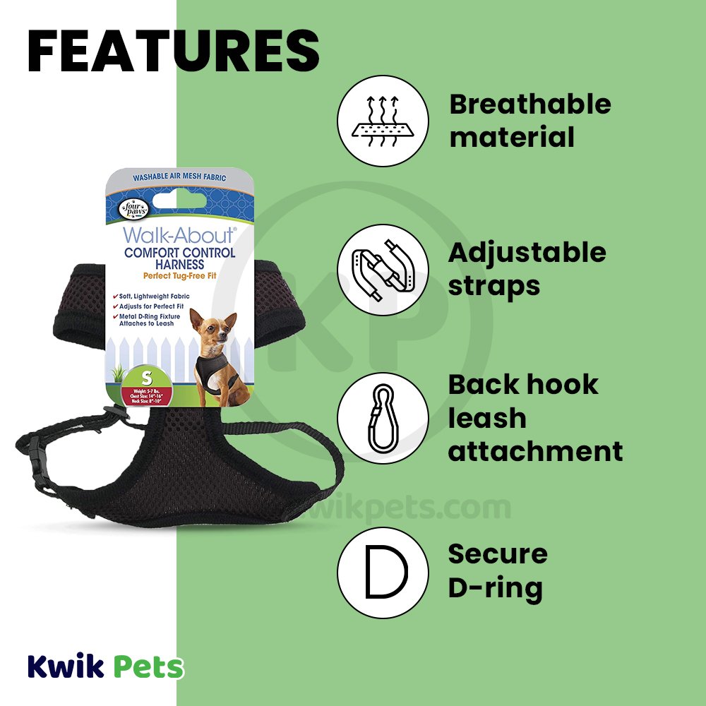 Four Paws Comfort Control Dog Harness Black Small