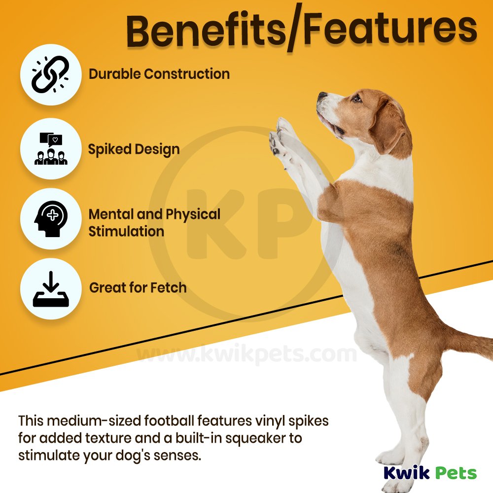 Boss Pet Digger's Vinyl Spiked Football Squeaky Dog Toy Medium