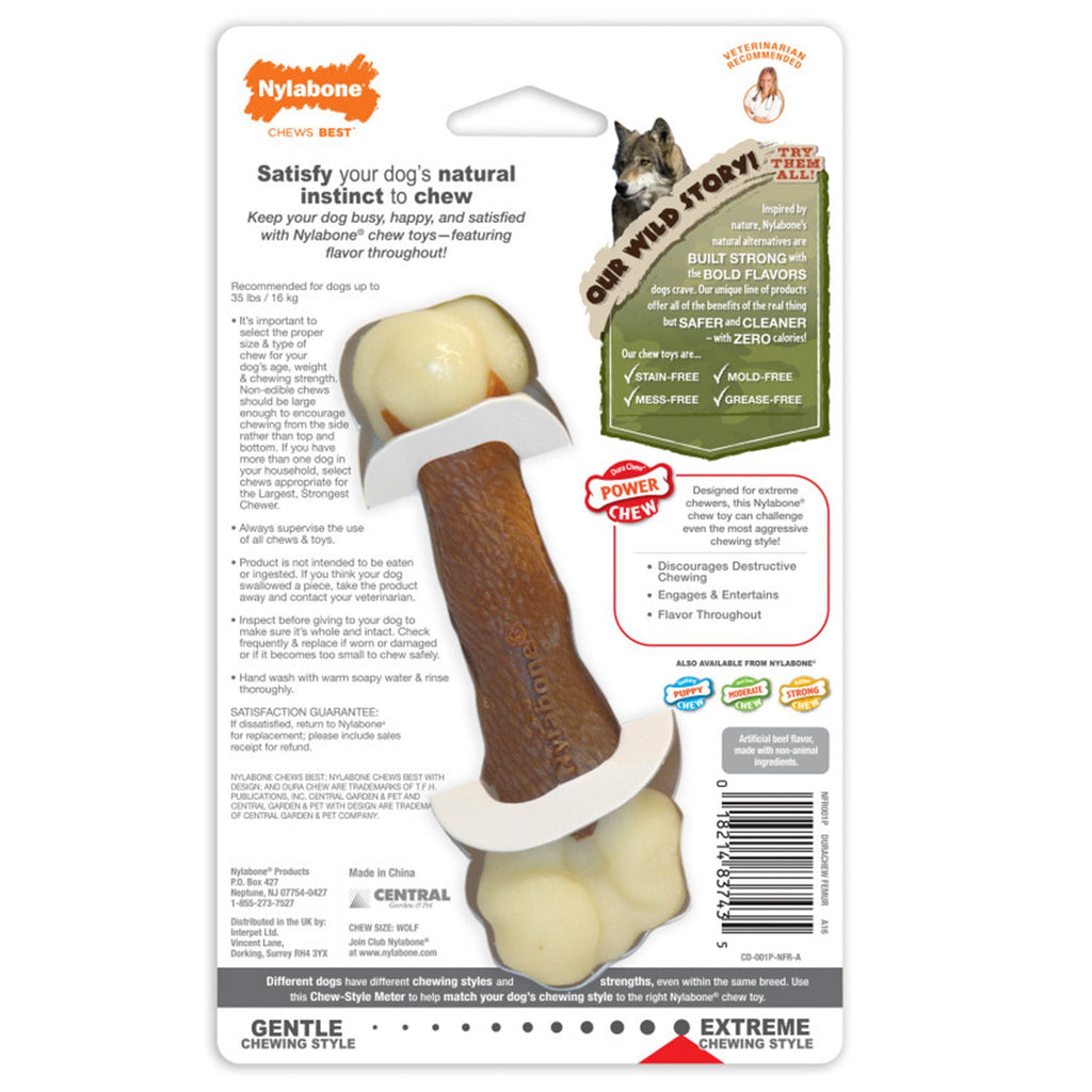Nylabone Power Chew Femur Bone Alternative Dog Toy Beef Medium/Wolf - Up To 35 lbs