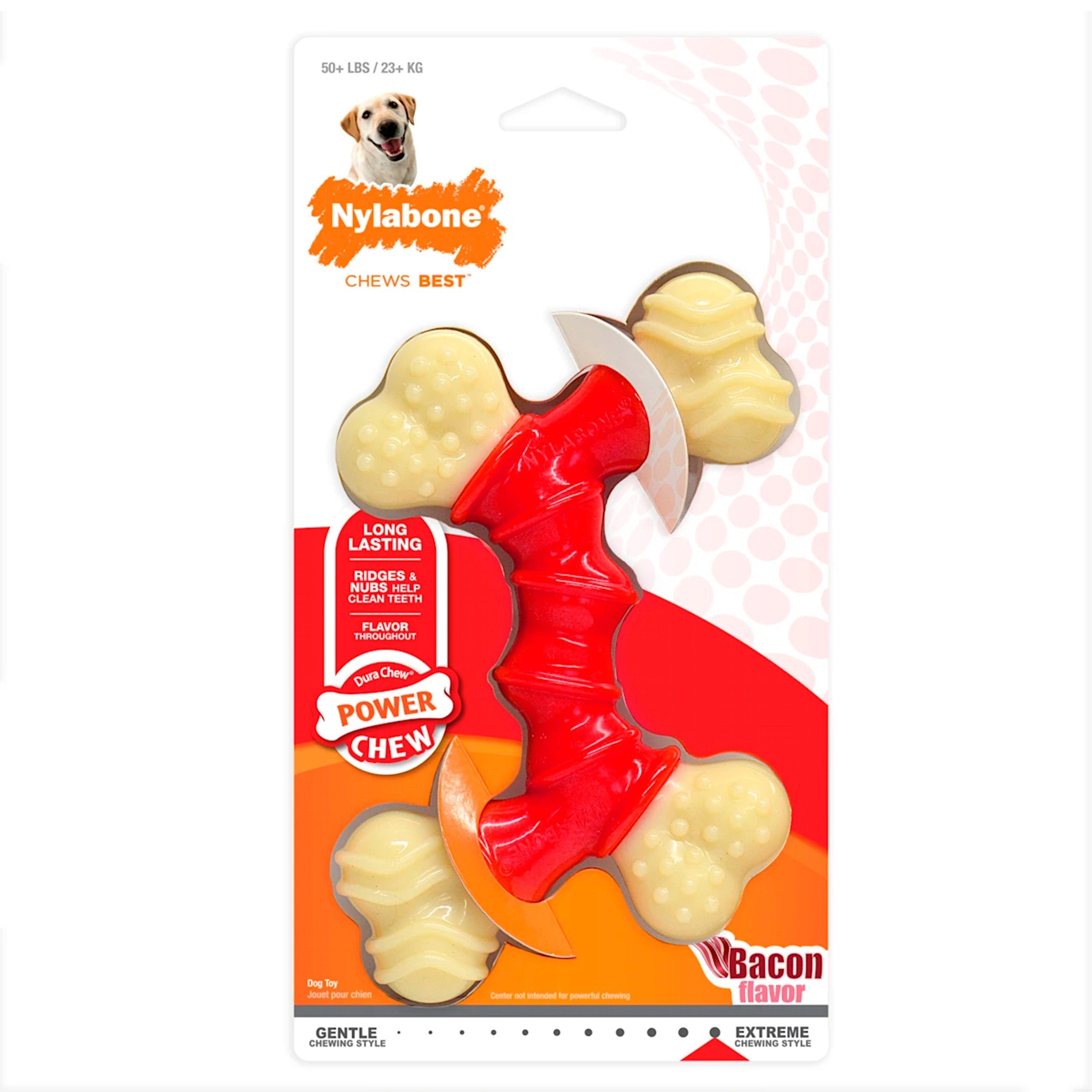 Nylabone Power Chew Double Bone Dog Toy Bacon XL/Souper - 50+ lbs