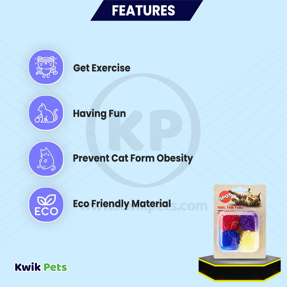 Spot Wool Pom Poms Cat Toy with Catnip Assorted 4 Count 1.5-in