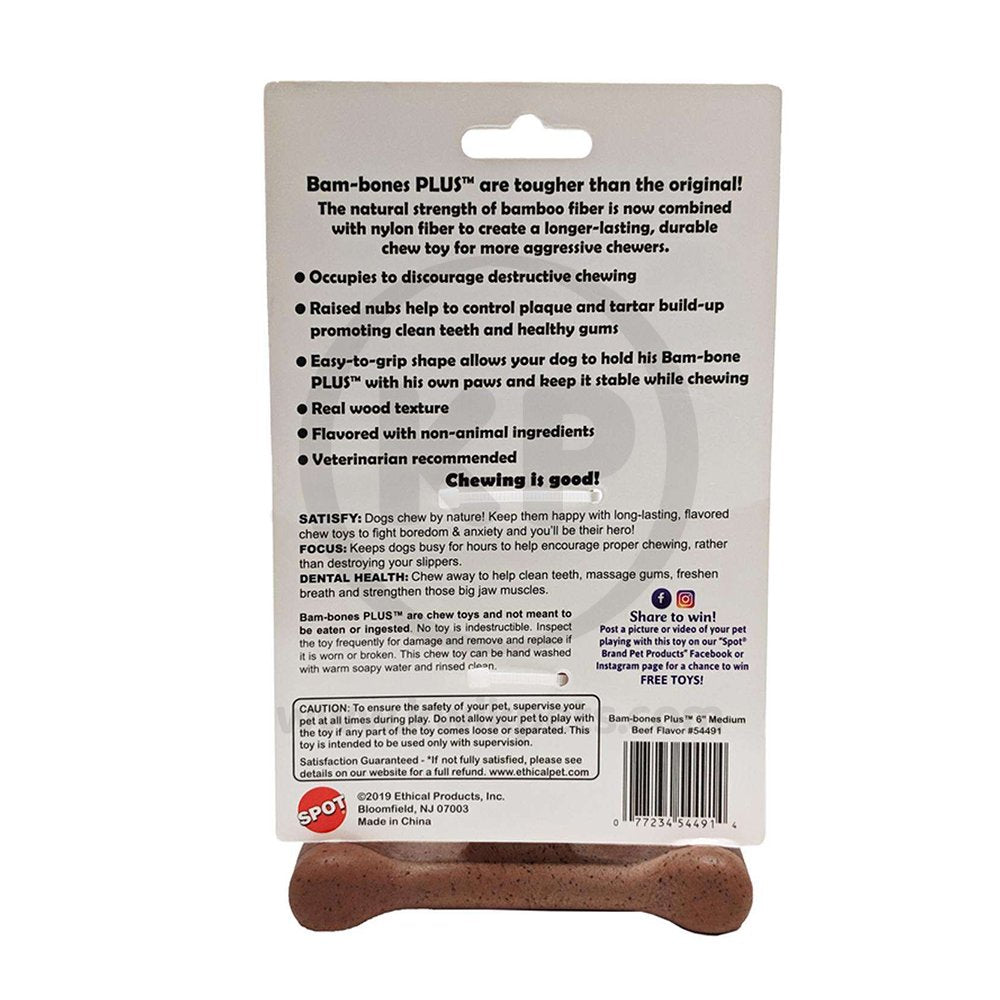 Spot Bam-Bones Plus Dog Chew Toy Beef Medium 6-in