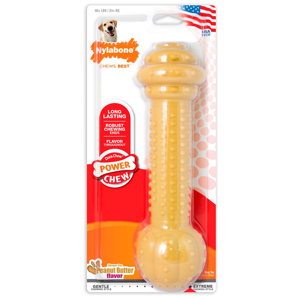 Nylabone Barbell Power Chew Durable Dog Toy Peanut Butter Large/Giant - Up To 50 lbs
