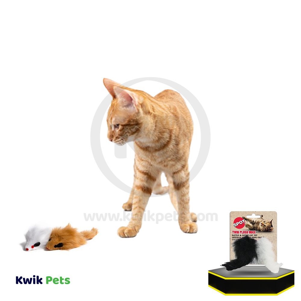 Spot Twin Plush Mice Rattle & Catnip Cat Toy Black & White 2 Count 4.5-in