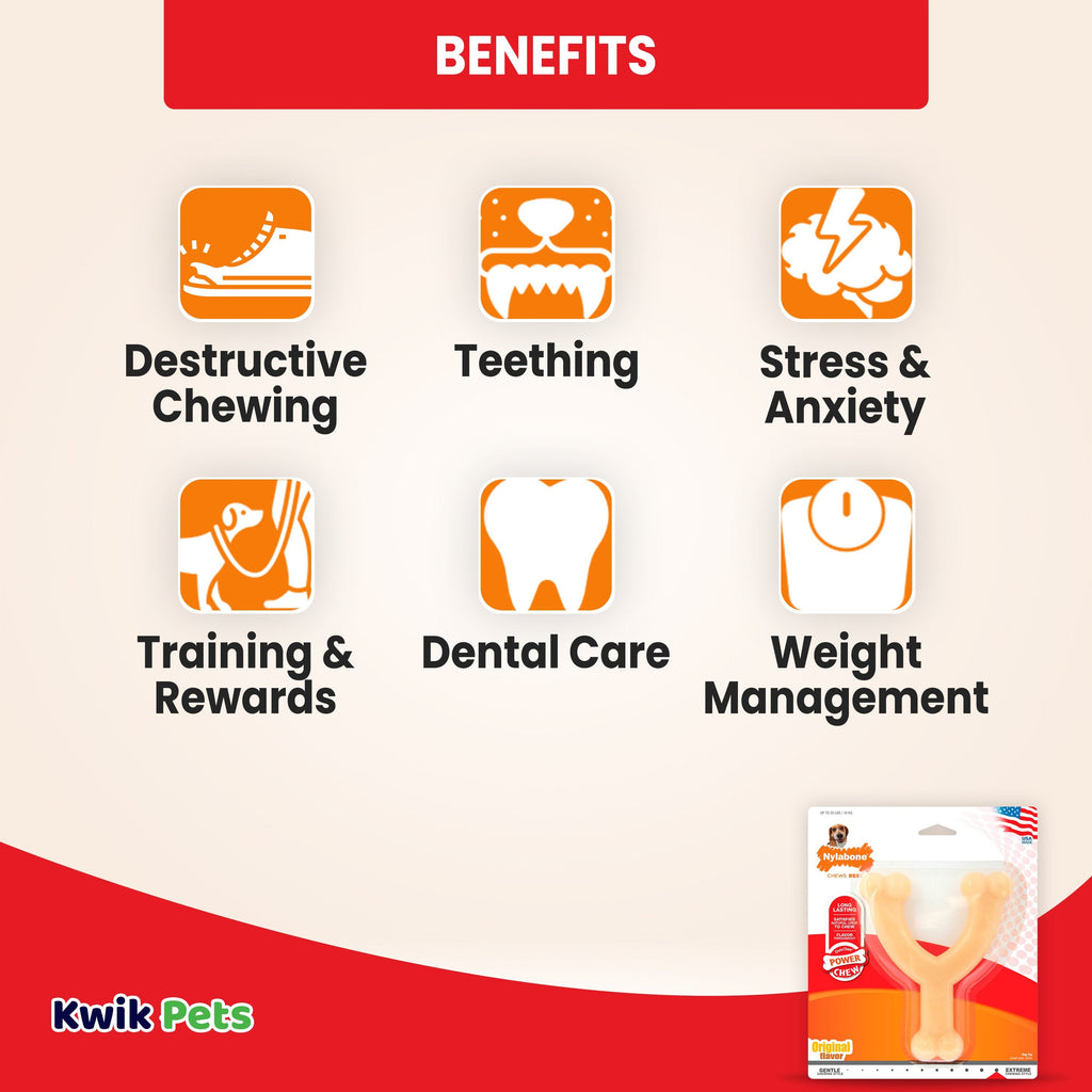 Nylabone Power Chew Original Wishbone Adult Dog Toy Medium/Wolf - Up To 35 lbs