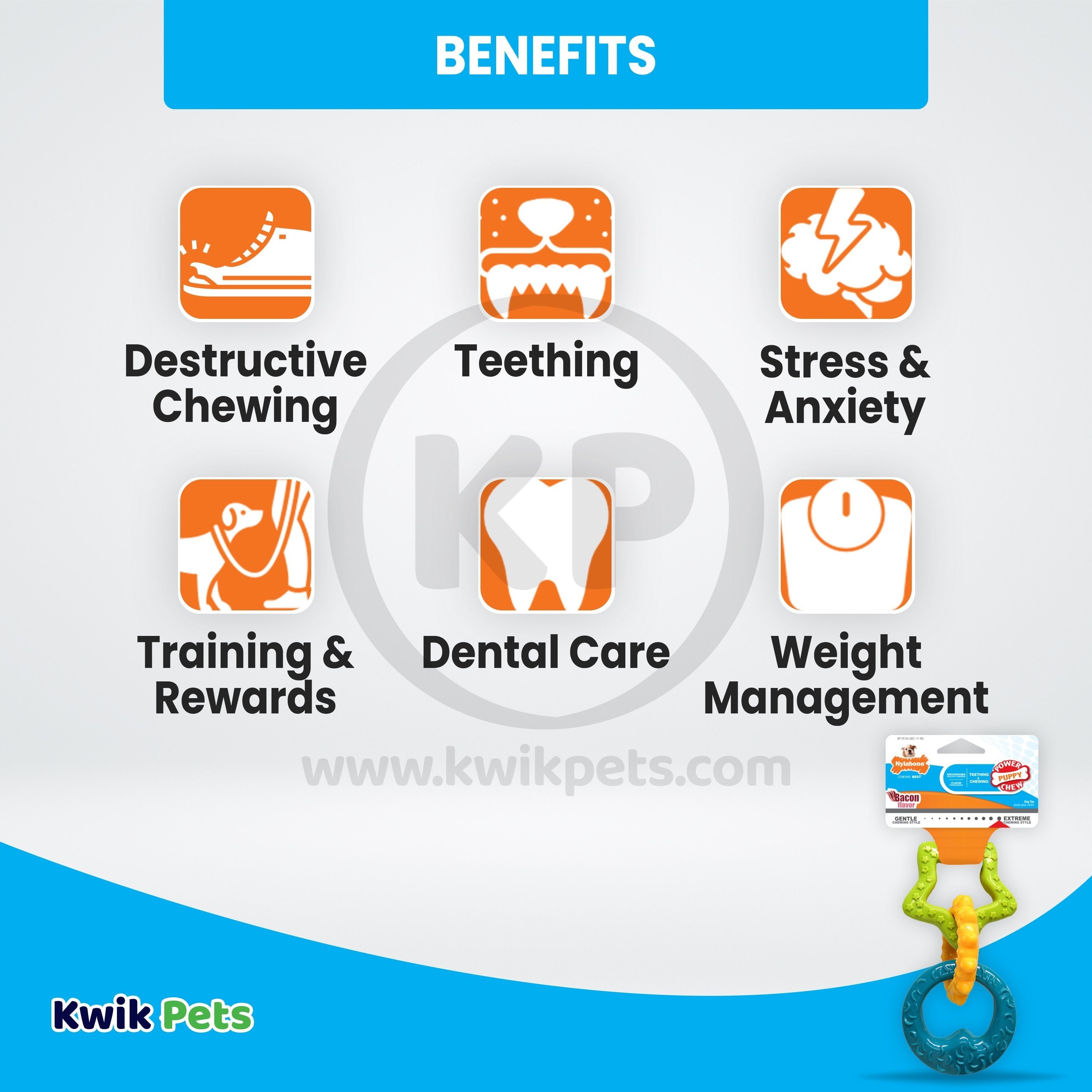 Nylabone Puppy Power Chew Teething Rings Toy Bacon Small/Regular - Up To 25 Ibs