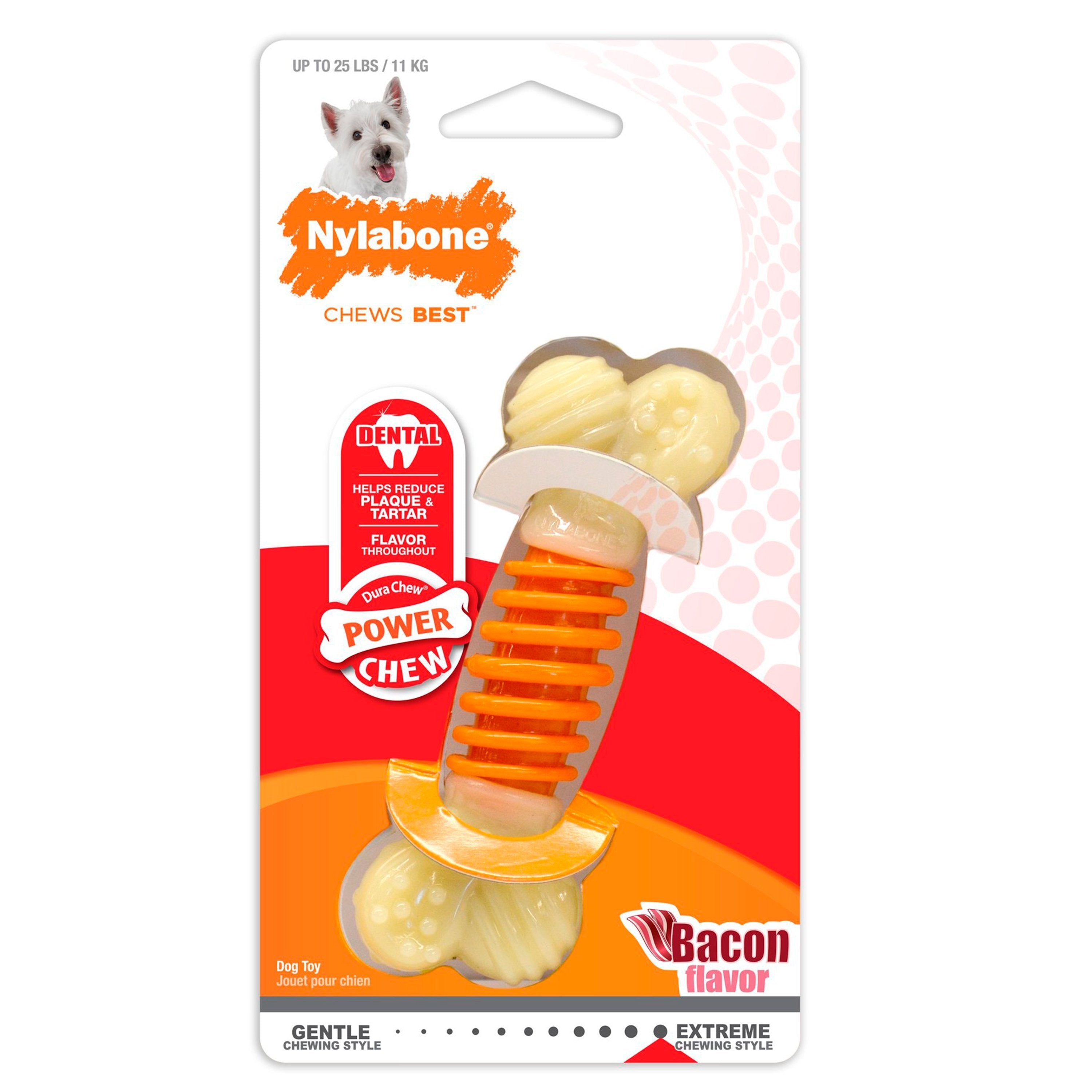 Nylabone PRO Action Dental Power Chew Durable Dog Toy Bacon Flavor Orange Small/Regular - Up To 25 lbs