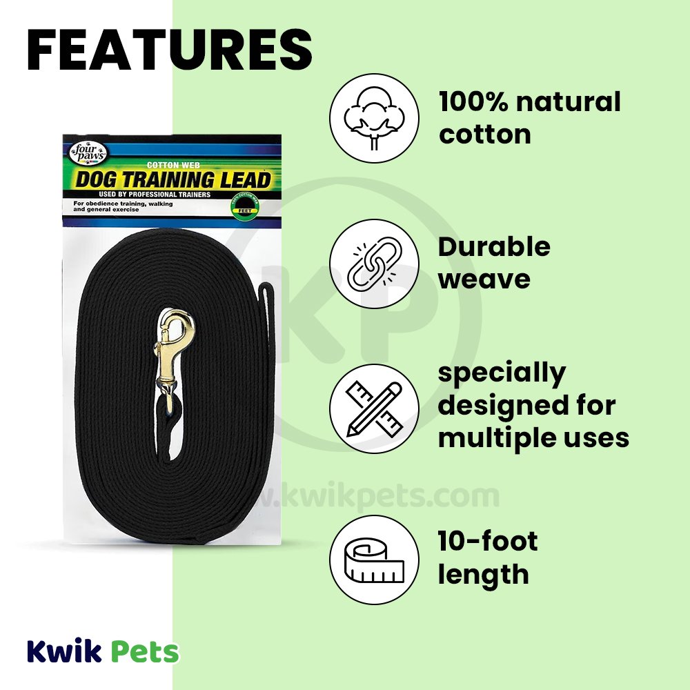 Four Paws Cotton Web Dog Training Lead Black 10-ft